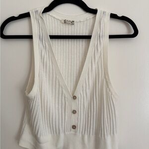 Free People Ribbed V-Neck Button Tank